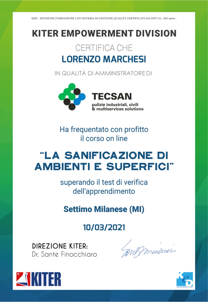 Attestao sanificazione